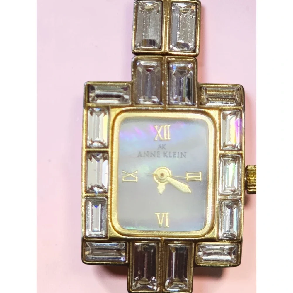Vintage Anne Klein Women's Crystal Accented Gold Ladies Watch Opalescent